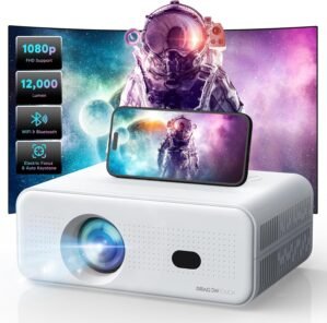 Electric Focus Mini Projector with 5G WiFi and Bluetooth, Support FHD 1080P Smart Video Projector, 12000L Portable Movie Projector with Auto Keystone Compatible with iOS/Android/TV Stick/HDMI/PS5