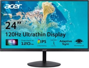 Acer SB240Y G0bi 23.8″ IPS Full HD Ultra-Slim Edge-to-Edge Gaming Office Monitor | Adaptive-Sync Support (FreeSync Compatible) | Up to 120Hz Refresh | 1ms (VRB) | Tilt | HDMI & VGA Ports | Black