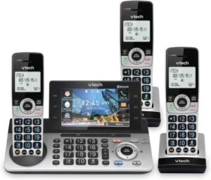 VTech IS8251-3 Business Grade 3-Handset Expandable Cordless Phone for Home Office, 5″ Color Display,Programmable Short Cut Keys, Smart Call Blocking,Answering System,Bluetooth Connect to Cell,IS8251-3