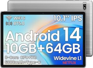 2025 Android Tablet, Android 14 Tablet – 10 inch Tablet Octa-Core 10GB+64GB 1TB Expand, 6000mAh Battery, 2.4G+5G Wi-Fi 6, 2MP+8MP Dual Camera, Bluetooth, 1280 * 800 FHD IPS Tablets (Gray)