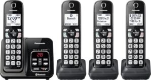 Panasonic Expandable Cordless Phone System with Link2Cell Bluetooth, Voice Assistant, Answering Machine and Call Blocking – 4 Cordless Handsets – KX-TGD664M (Metallic Black)