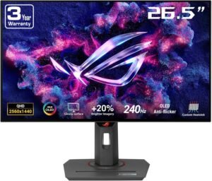 ASUS ROG Strix 27” 1440P OLED Gaming Monitor (XG27AQDMG) – QHD, Glossy OLED, 240Hz, 0.03ms, Custom Heatsink, Anti-Flicker,Uniform Brightness, G-SYNC Compatible, 99% DCI-P3, DisplayWidget,