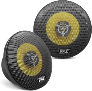 Pyle Car Three Way Speaker System – Pro 6.5 Inch 280 Watt 4 Ohm Mid Tweeter Component Audio Sound Speakers For Car Stereo w/ 40 Oz Magnet, 2.25” Mount Depth Fits Standard OEM – Pyle PLG6.3 (Pair),Yellow/Black